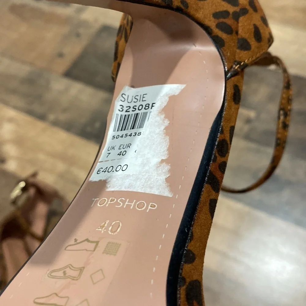 Topshop leopard heels Susie shoes size 10 4” heels adjustable‎ strap
